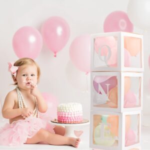 TECKED First Birthday Decorations For Boy Or Girl, 3 Pcs ONE Balloon Boxes For 1st Birthday, Baby Clear Blocks Party Decor With ONE Letters For Photoshoot Props, Cake Smash Backdrop