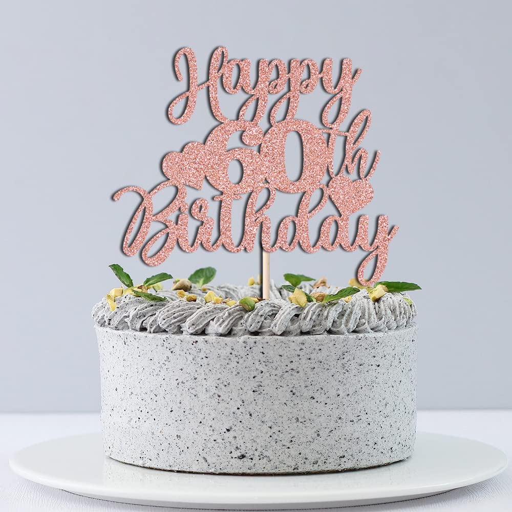 bd1 Noeutabs Happy 60th Birthday Cake Topper-Rose Gold 60th Birthday Cake Topper-Cheers 60 Years Old Glitter Letter Party Decoration (60), KK-180