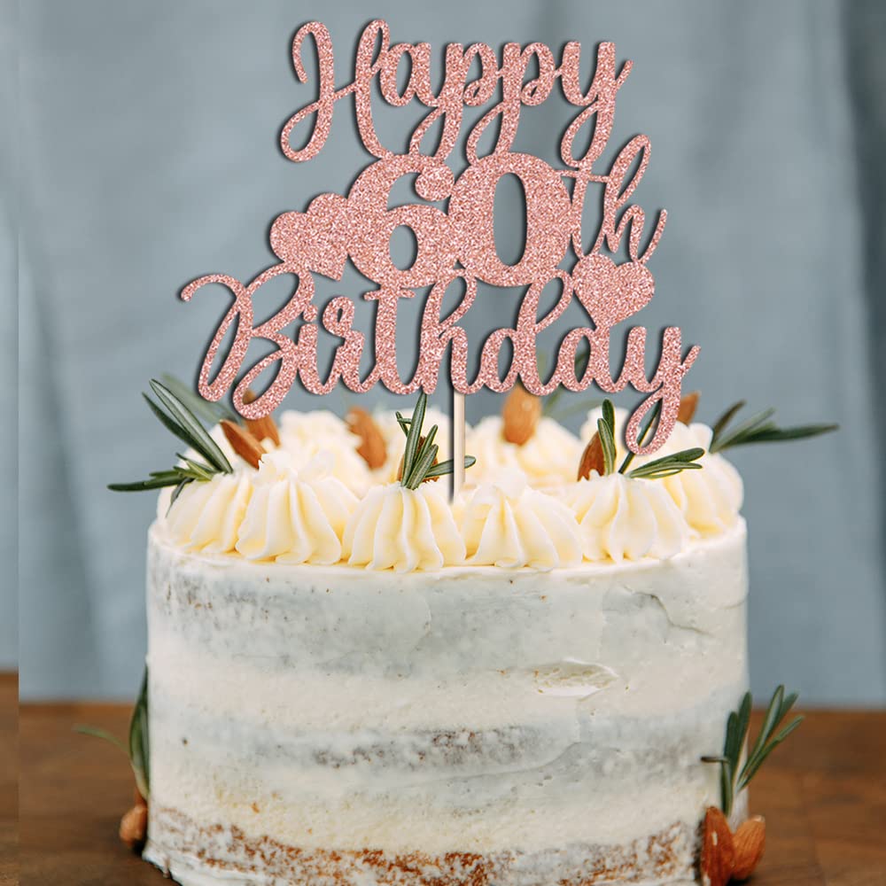 bd1 Noeutabs Happy 60th Birthday Cake Topper-Rose Gold 60th Birthday Cake Topper-Cheers 60 Years Old Glitter Letter Party Decoration (60), KK-180