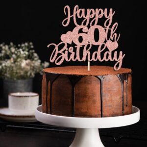 bd1 Noeutabs Happy 60th Birthday Cake Topper-Rose Gold 60th Birthday Cake Topper-Cheers 60 Years Old Glitter Letter Party Decoration (60), KK-180