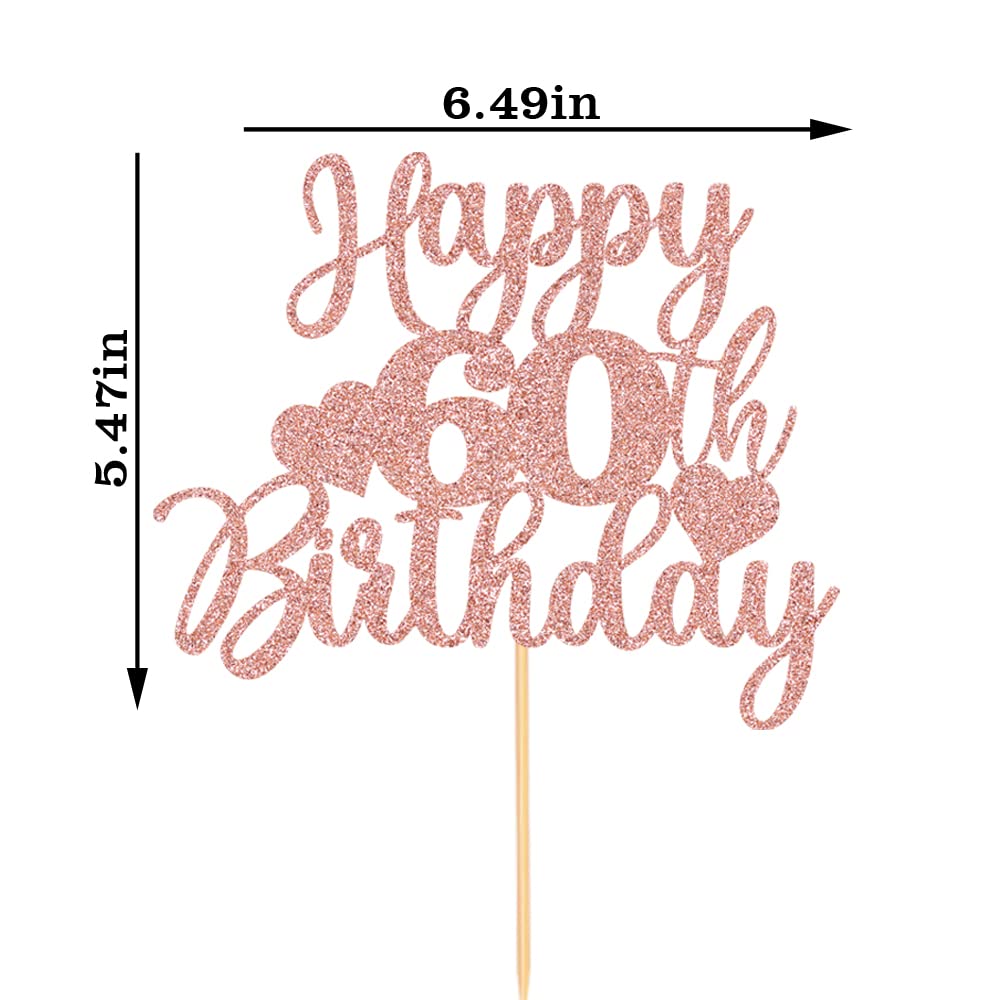 bd1 Noeutabs Happy 60th Birthday Cake Topper-Rose Gold 60th Birthday Cake Topper-Cheers 60 Years Old Glitter Letter Party Decoration (60), KK-180