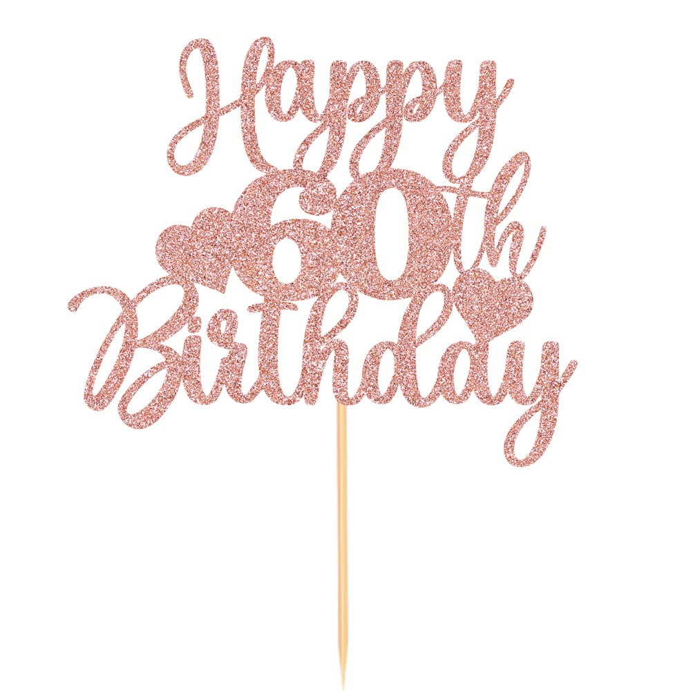 bd1 Noeutabs Happy 60th Birthday Cake Topper-Rose Gold 60th Birthday Cake Topper-Cheers 60 Years Old Glitter Letter Party Decoration (60), KK-180