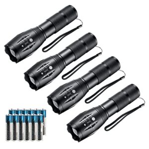 whaply led flashlights,4pack tactical flashlight high lumens lights with 12pack aaa batteries portable waterproof zoomable flashlight with 5 mode for camping/outdoor/emergency(black-4pack)