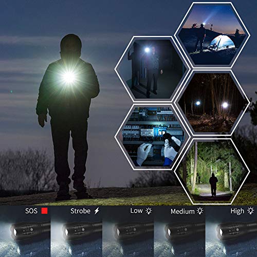 Whaply LED Flashlights,4pack Tactical Flashlight High Lumens Lights with 12Pack AAA Batteries Portable Waterproof Zoomable Flashlight with 5 Mode for Camping/Outdoor/Emergency(Black-4pack)