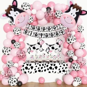 amandir 117pcs cow party decorations pink cow balloon garland arch kit with cow print balloons happy birthday banner cake topper for girl baby shower farm animals cow themed birthday party supplies