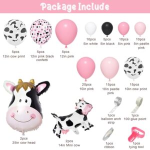 Amandir 117PCS Cow Party Decorations Pink Cow Balloon Garland Arch Kit with Cow Print Balloons Happy Birthday Banner Cake Topper for Girl Baby Shower Farm Animals Cow Themed Birthday Party Supplies