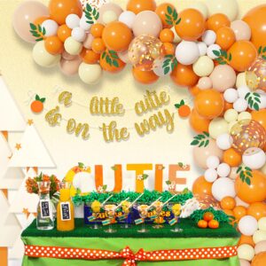 Amandir 122pcs Little Cutie Baby Shower Decorations, Orange Yellow Balloon Garland Arch kit, Willow Leaves A Little Cutie is On The Way Banner for Tangerine Theme Fruit Birthday Party Decor