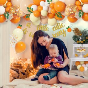 Amandir 122pcs Little Cutie Baby Shower Decorations, Orange Yellow Balloon Garland Arch kit, Willow Leaves A Little Cutie is On The Way Banner for Tangerine Theme Fruit Birthday Party Decor