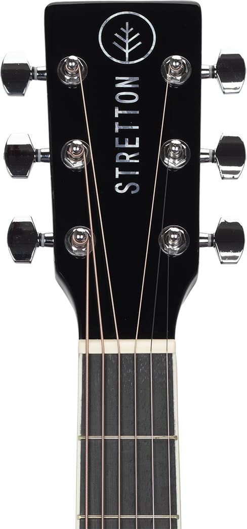 Stretton Acoustic Guitar Full Size Dreadnought 41 Inch Steel String Package D1 - Includes Everything a Beginner Needs To Get Started Playing Guitar - Black