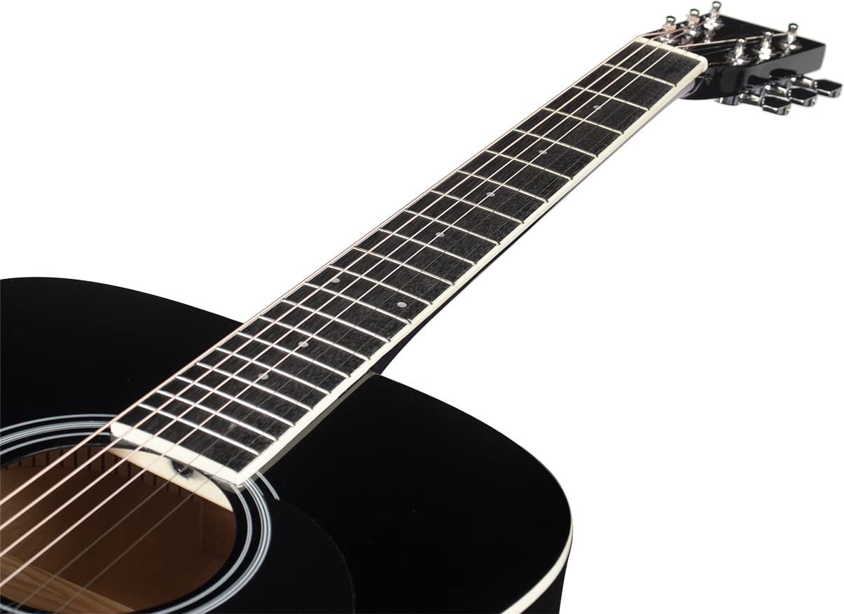 Stretton Acoustic Guitar Full Size Dreadnought 41 Inch Steel String Package D1 - Includes Everything a Beginner Needs To Get Started Playing Guitar - Black