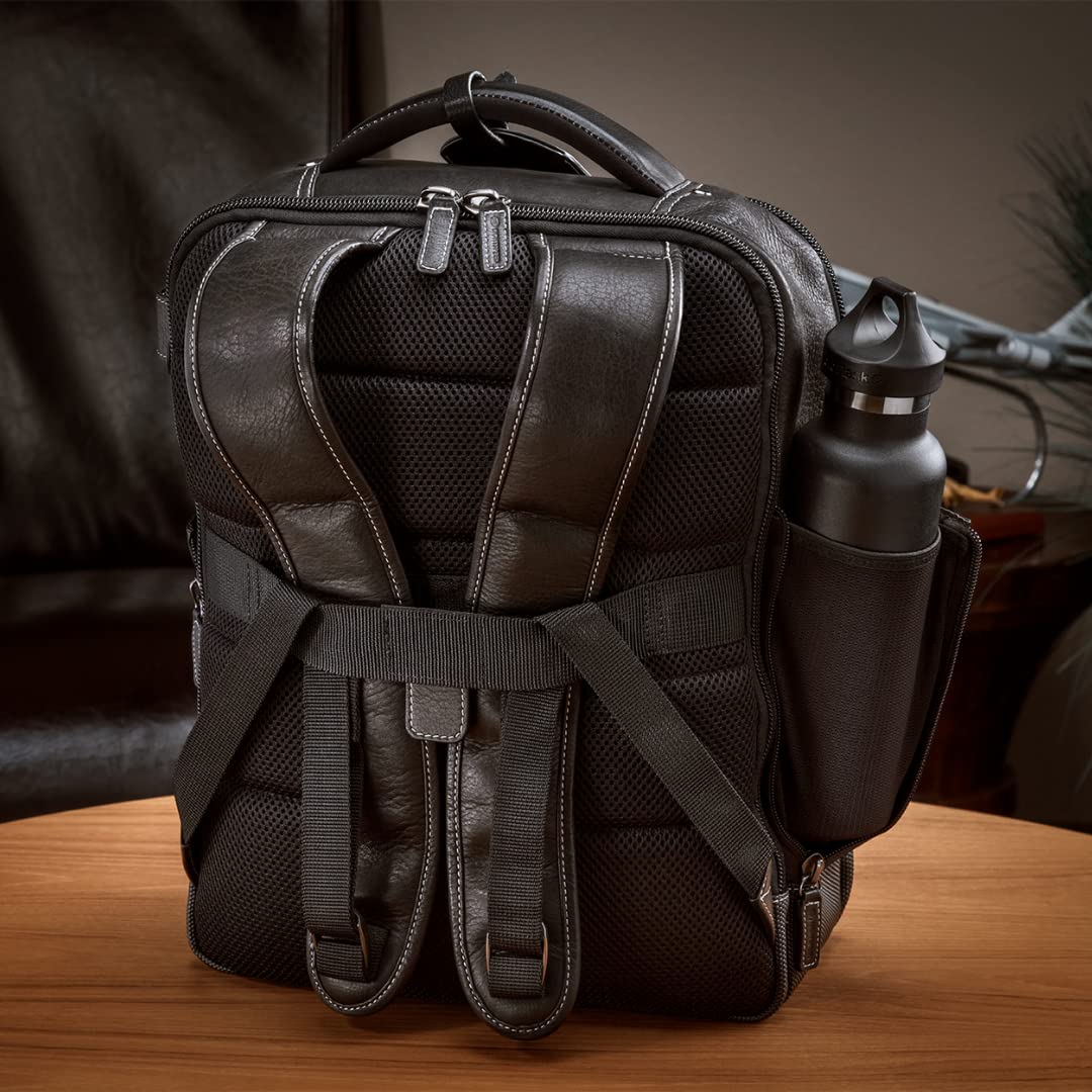 LIGHTSPEED Aviation Duke Flight Bag - Sophisticated & Functional Leather Gear Backpack For Pilots - Rich Oiled Cowhide With Protective PVC Bottom