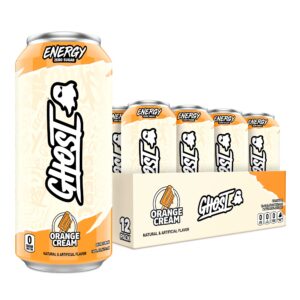 ghost energy drink - 12-pack, orange cream, 16oz cans - energy & focus & no artificial colors - 200mg of natural caffeine, l-carnitine & taurine - gluten-free & vegan