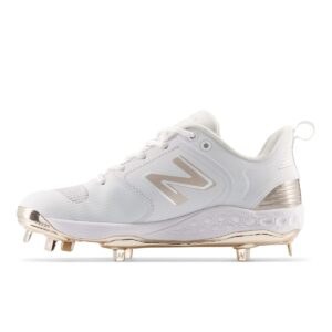 New Balance Women's Fresh Foam Velo V3 Softball Shoe, White/Champagne Metallic, 11