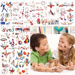 konsait music notes temporary tattoos creative tattoos stickers red and blue music notes guitar piano music feathers fake tattoos for music party birthday gift for adults music favor