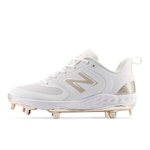 new balance women's fresh foam velo v3 softball shoe, white/champagne metallic, 8