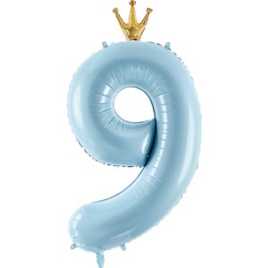 gifloon number 9 balloon with crown, large number balloons 40 inch, 9th birthday party decorations supplies 9 year old birthday sign decor, blue