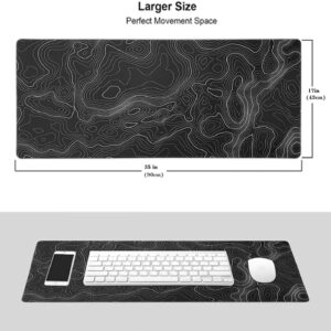 AQQA Large Mouse Pad Mat (35x17 in) Extended XXXL Gaming Mouse Pad with Non-Slip Rubber Base,Background Topographic Map Lines Contour Geographic for Gaming Office Laptop Computer Men Women