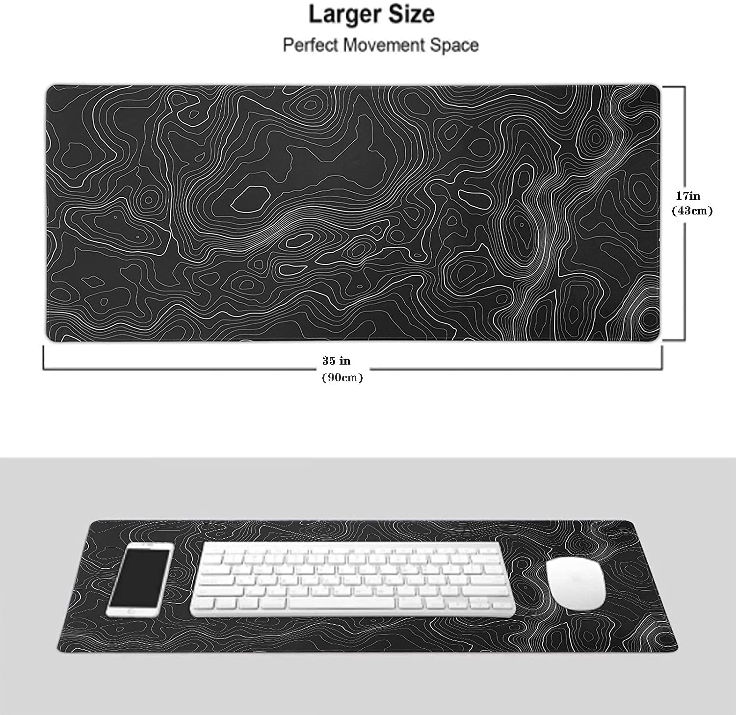 AQQA Large Mouse Pad Mat (35x17 in) Extended XXXL Gaming Mouse Pad with Non-Slip Rubber Base,Background Topographic Map Lines Contour Geographic for Gaming Office Laptop Computer Men Women