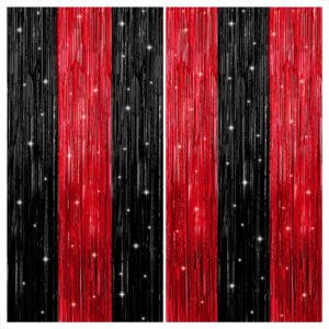 katchon, red and black fringe curtain - pack of 2 xtralarge, 8x6.4 feet | red and black backdrop curtain for red and black party decorations | sneaker ball decorations | casino theme party decorations