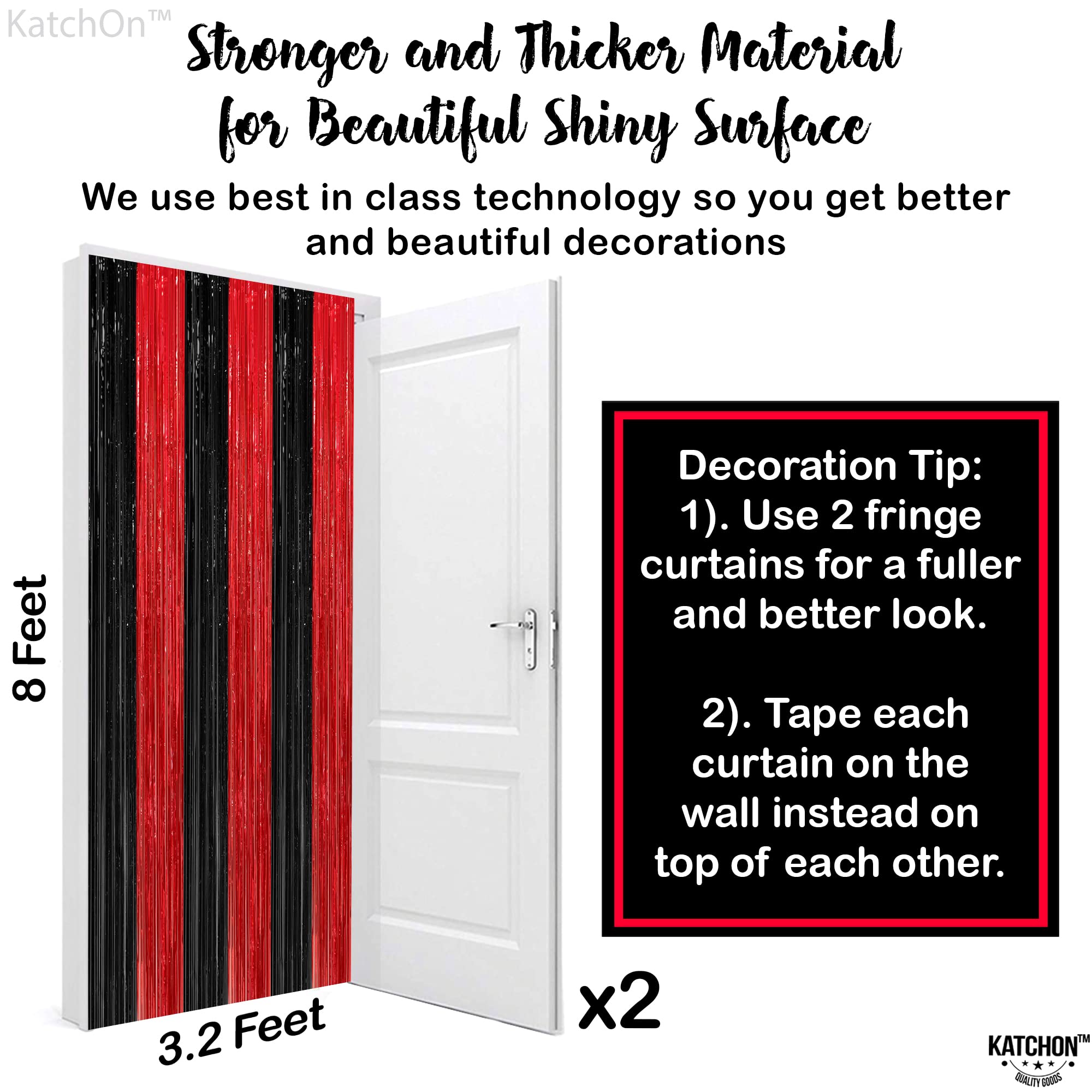 KatchOn, Red and Black Fringe Curtain - Pack of 2 XtraLarge, 8x6.4 Feet | Red and Black Backdrop Curtain for Red and Black Party Decorations | Sneaker Ball Decorations | Casino Theme Party Decorations
