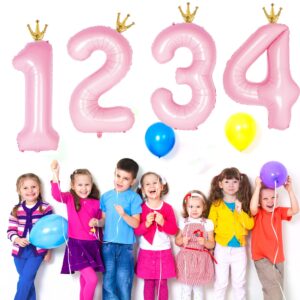 Gifloon Number 4 Balloon with Crown, Large number balloons 40 inch, 4th Birthday Party Decorations Supplies 4 Year Old Birthday Sign Decor, Pink