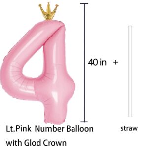 Gifloon Number 4 Balloon with Crown, Large number balloons 40 inch, 4th Birthday Party Decorations Supplies 4 Year Old Birthday Sign Decor, Pink
