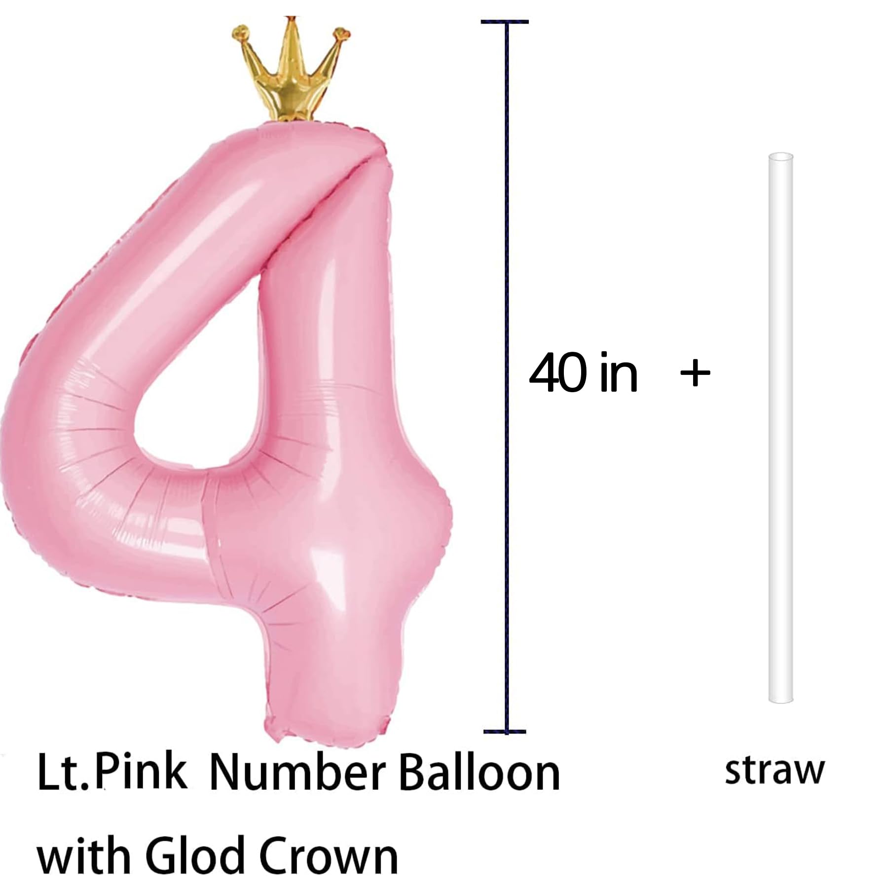 Gifloon Number 4 Balloon with Crown, Large number balloons 40 inch, 4th Birthday Party Decorations Supplies 4 Year Old Birthday Sign Decor, Pink