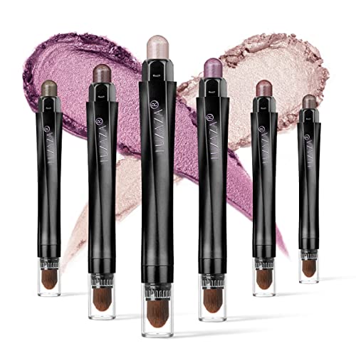 LUXAZA 6 PCS Mauve Brown Metallic Eyeshadow Stick Set, Neutral Cream Purple Eye Shadow Pencil Crayon Brightener Makeup