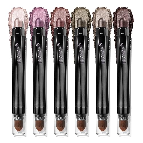 LUXAZA 6 PCS Mauve Brown Metallic Eyeshadow Stick Set, Neutral Cream Purple Eye Shadow Pencil Crayon Brightener Makeup