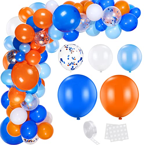 198 Pcs Orange and Blue Balloons Garland Arch Kit 18 12 10 5 Inch Orange Blue White Latex Balloon Orange Blue Confetti Balloons for Kids Target Sign War Birthday Party Decorations Supplies