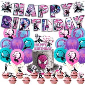 spider girl birthday party decorations,pink super girls decorations includes happy birthday banners,cupcake toppers,balloons