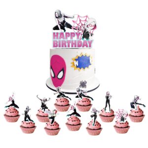 Spider girl Birthday Party Decorations,Pink Super Girls Decorations Includes Happy Birthday Banners,Cupcake Toppers,Balloons