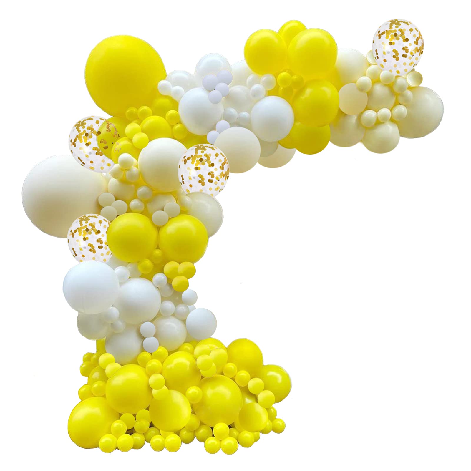 Yellow Balloons Garland Kit, 102pcs Pastel Yellow White Gold Confetti Balloons with 18 + 12 + 10 + 5 Inch for Sunflower Honey Bee Theme Birthday Baby Shower Gender Reveal Party Supplies Decorations