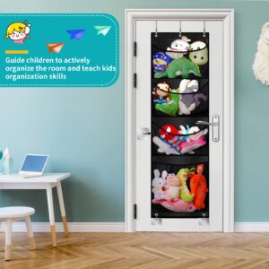 bmhlinyi Over Door Stuffed Animal Storage, Stuff Animals Organizer and Toy Plush Storage，With 4 Large Breathable Storage Pockets, Hanging Door Organizer for Nursery, Bedroom, Bathroom, Kids Room