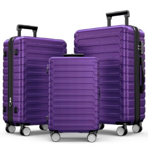 showkoo luggage sets expandable abs hardshell 3pcs clearance luggage hardside lightweight durable suitcase sets spinner wheels suitcase with tsa lock (purple)