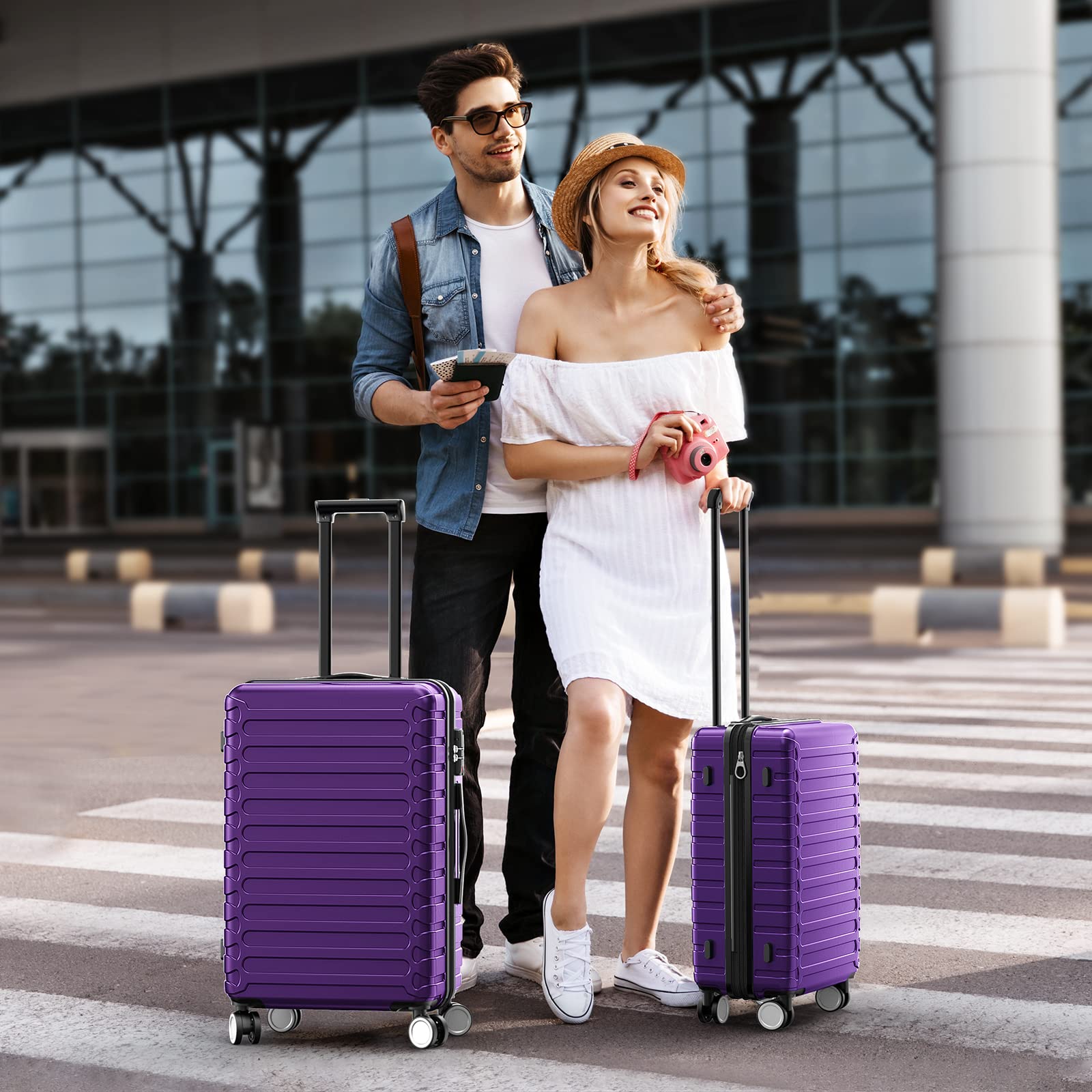 SHOWKOO Luggage Sets Expandable ABS Hardshell 3pcs Clearance Luggage Hardside Lightweight Durable Suitcase sets Spinner Wheels Suitcase with TSA Lock (Purple)
