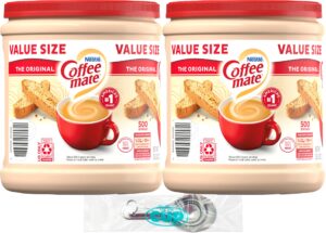 coffee mate original powder creamer, 35.3 oz canister (pack of 2) with by the cup stainless steel measuring spoons
