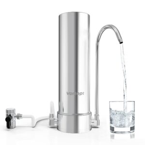 vortopt countertop water filter system - 5-stage stainless steel faucet water filter for 8000 gallons - water purifier with kdf - reduces chlorine, heavy metals, bad odors - f7 - includes 1 filter
