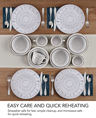 Pfaltzgraff Trellis Lodge 16 Piece Dinnerware Set, Service For 4, White