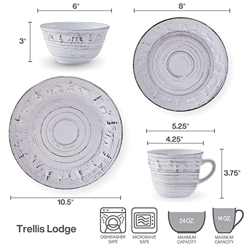 Pfaltzgraff Trellis Lodge 16 Piece Dinnerware Set, Service For 4, White