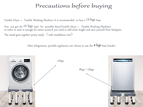 Washing Machine Base Fridge Stand Multi-Functional Adjustable Base Washer and Dryer Stand Appliance Refrigerator Pedestal Stand with 12 Stainless Steel legs[12legs-Legs Hight 9.8in]