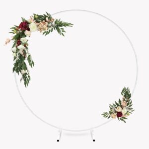 6.6ft white round backdrop stand for parties, circle wedding arch ring backdrop stand, metal balloon flower arch holder stand for wedding,birthday party,baby shower…