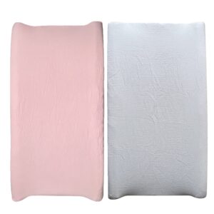 muslin changing pad cover, 2 pack changing pad covers, baby changing table pad cover cradle sheet soft and breathable(pink+grey) (pad cover01)