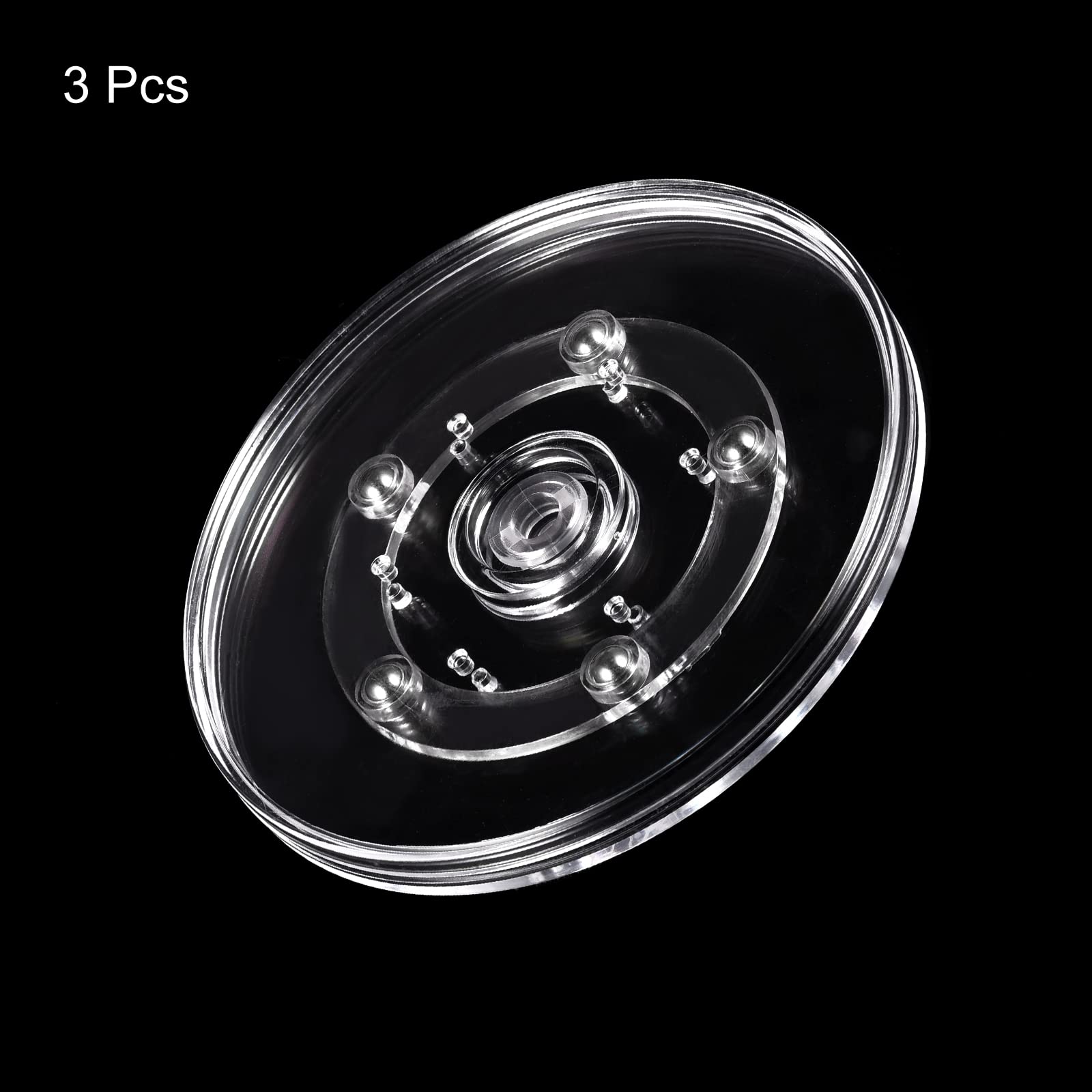 MECCANIXITY 5inch Rotating Swivel Stand with Steel Ball Bearings Lazy Susan Base Turntable for Kitchen Corner Cabinets, Clear Pack of 3