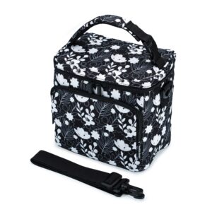 insulated breastmilk cooler bag with 3 pockets - waterproof baby bottle cooler bag can hold 6 large 9 ounce bottles - the perfect tote bottle bag for daycare, nursing moms, travel - b&w floral