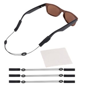 eyeglasses strap (3 pack sun style) - no tail adjustable sunglass strap - eyewear string holder - with bonus glasses cleaning cloth - 3 pack