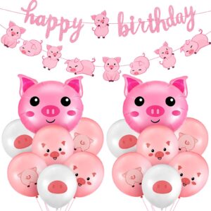 36 pcs pig birthday party decorations pink pig farm animal birthday banner piggy latex balloons jumbo pink pig head foil balloons for piggy baby shower decorations pink farm themed party supplies