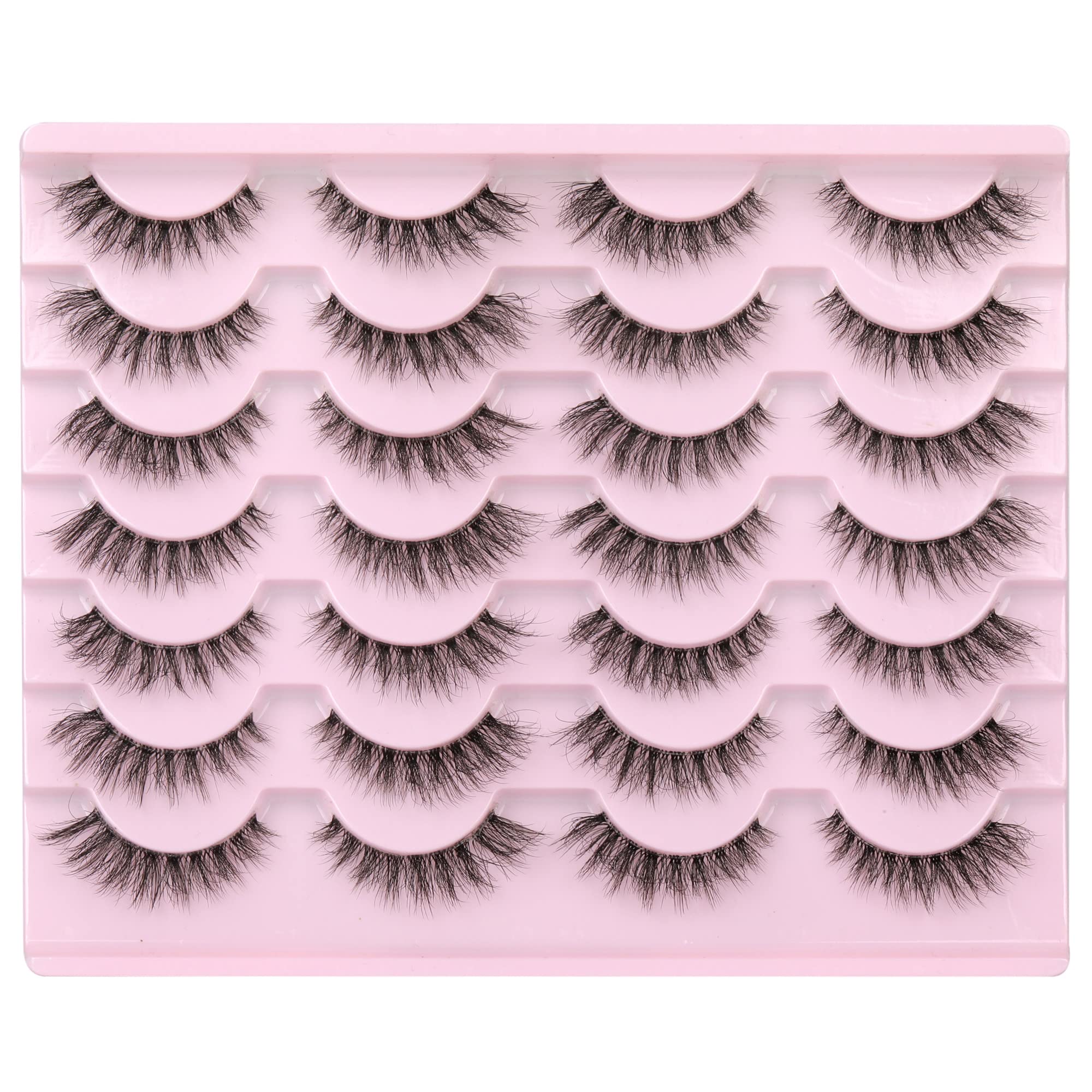 Newcally Lashes False Eyelashes Natural Look Lashes Mink Wispy Fluffy Volume Fake Eyelashes 5D Strip Cat Eye Lashes Pack Clear Lash Band Individual Eyelash 14 Pairs