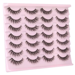 Newcally Lashes False Eyelashes Natural Look Lashes Mink Wispy Fluffy Volume Fake Eyelashes 5D Strip Cat Eye Lashes Pack Clear Lash Band Individual Eyelash 14 Pairs