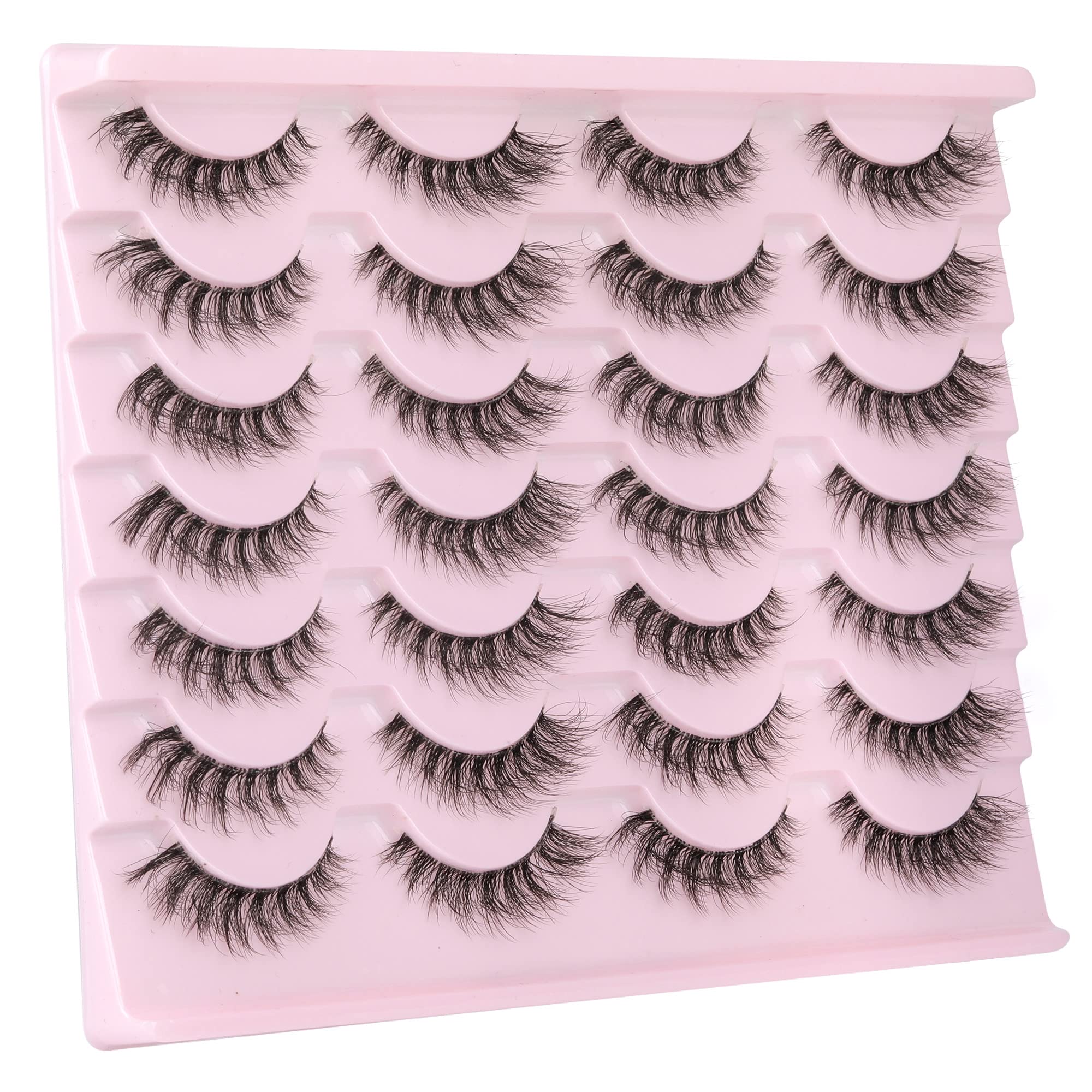 Newcally Lashes False Eyelashes Natural Look Lashes Mink Wispy Fluffy Volume Fake Eyelashes 5D Strip Cat Eye Lashes Pack Clear Lash Band Individual Eyelash 14 Pairs